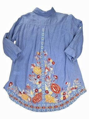 Kyla Seo Women’s Caite Joanna Linen Floral Embroidered Button Up Top Size Small